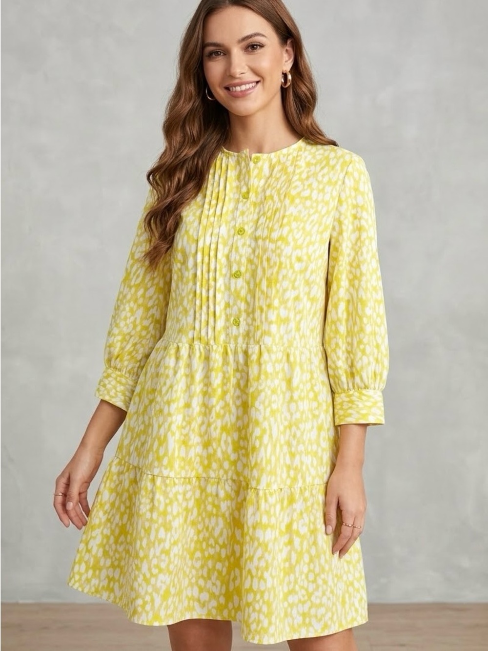 Who What Wear Yellow Printed Tiered Mini Dress